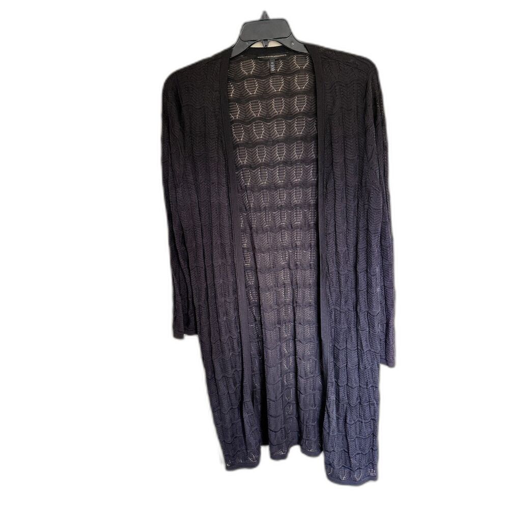 White House Black Market 2X Black Open Knit Pointelle Duster Cardigan
